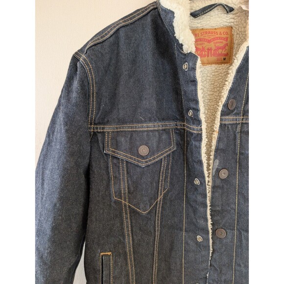 Levi’s Sherpa Trucker Jacket Mens Sz M Blue Denim  Vintage Y2K Style Workwear - Picture 3 of 15